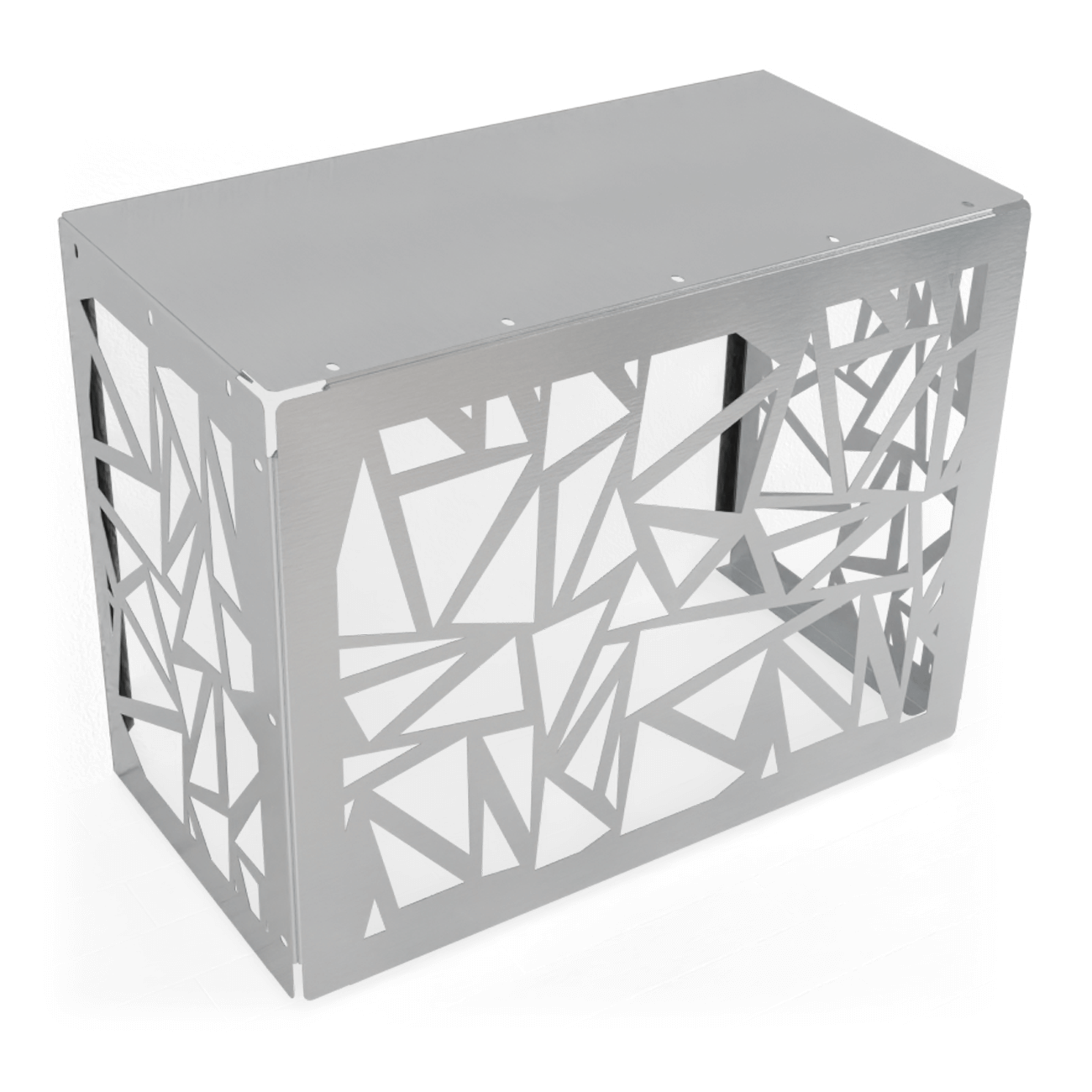 Srebrny stół z geometrycznym wzorem