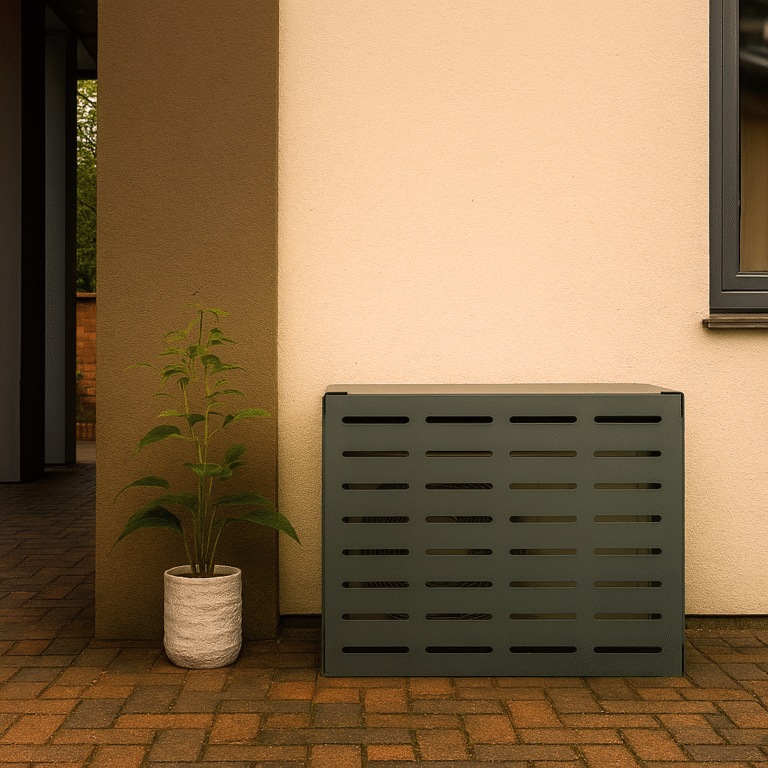 Roślina obok metalowej skrzynki.