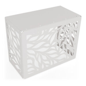 Biały mebel z wycięciami roślinnymi