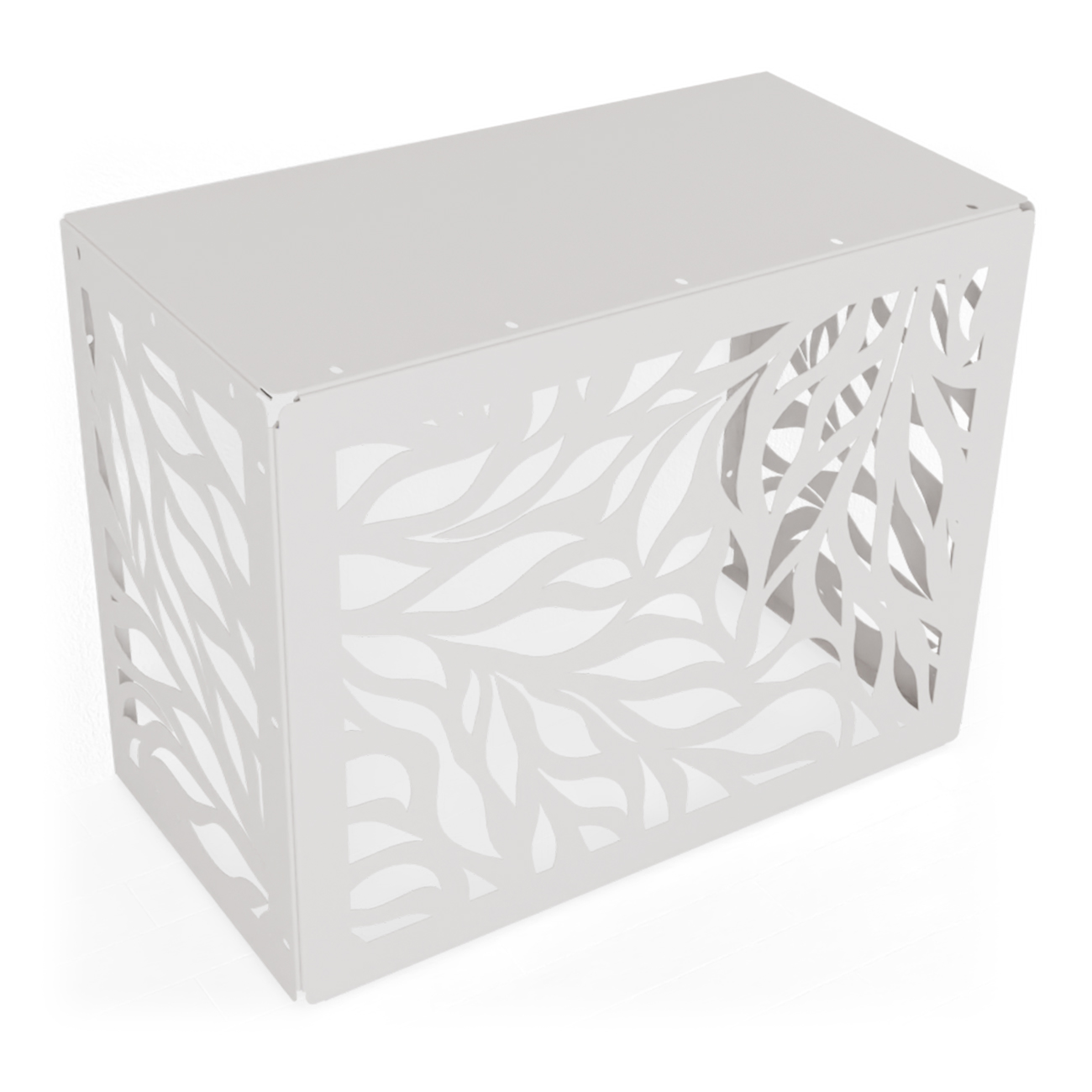 Biały mebel z wycięciami roślinnymi