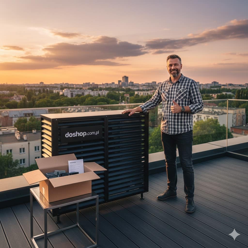 Klimatyzacja na dachu budynku, instalacja urządzenia przez specjalistę.